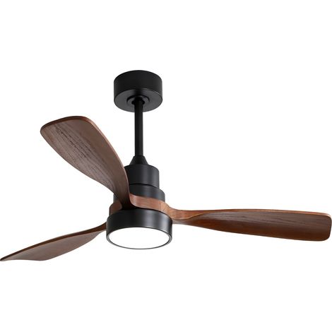 Ventilatore da soffitto in legno da 122 cm con 3 pale in legno massello + luce, motore DC con telecomando per soggiorno