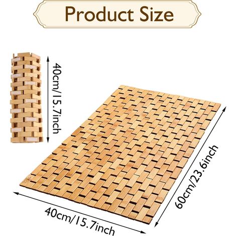 Rutschfeste Badezimmermatte aus Bambus, 40 x 60 cm, rutschfeste Badematte, schimmelresistent und leicht zu reinigen, Badematte aus Holz, Duschmatte. (1/3)