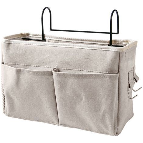 Cotton Linen Hanging Bedside Pocket - Upgraded Version - White - Bed Organizer for Dorm and Home (1/5)