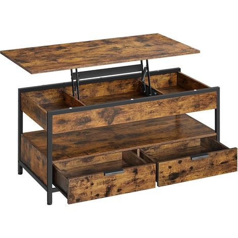 Mesa de centro para salón de 50 x 120 cm con tapa elevable y cajones con compartimento oculto marrón 120007478
