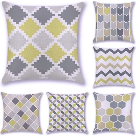 Housse de Coussin Géométrie Plante Tropicale Flamingo Taie d'oreiller pour Canapé Maison Salon Chambre Décoration D'intérieur,45x45cm,Ensemble de 6 pièces(Jaune et Gris) (1/5)