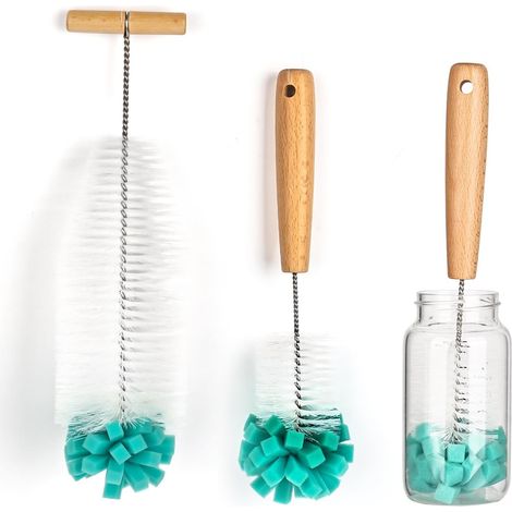 Set di 2 punte per la pulizia di bottiglie di soda, 7 cm/9 cm, con testa in spugna e manico, detergente per caraffe di vetro, biberon, bottiglie di soda (1/5)