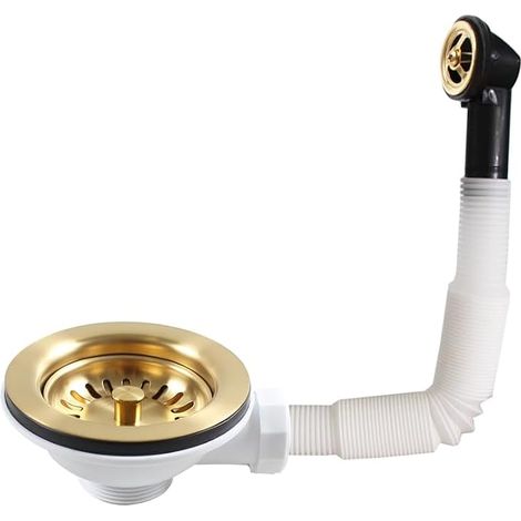 SUS304 Acier inoxydable brossé couleur or brossé Panier Panier à déchets pour la cuisine, trop-plein rond, kit de déchets d'évier Accessoires xk186c061-k (1/5)