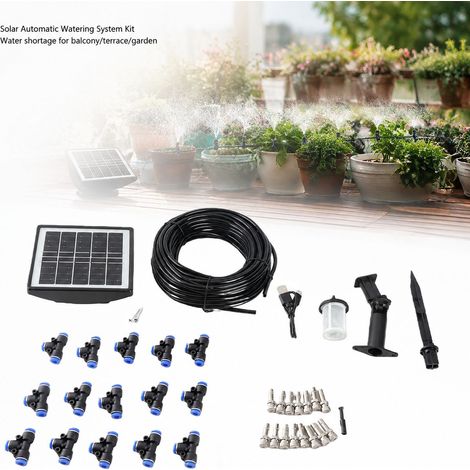 Système d'irrigation solaire - Kit arrosage auto IP67 - Programmateur flexible, panneau solaire, 15 jets, tuyau 15m pour jardin (1/5)