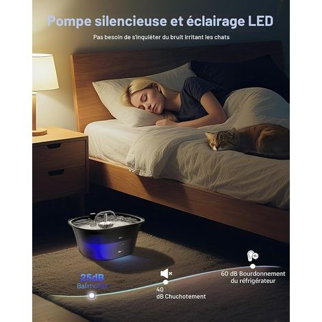 Fontaine a Eau Chat, Fontaine à Eau pour Chat, Ultra Silencieuse avec LED Intégrée et Filtre à Charbon Actif, Design à Double Sortie (1/4)