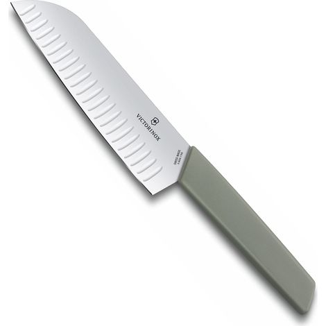 Victorinox, Swiss Modern, Coltello Santoku professionale, lama extra affilata, 17 cm, acciaio inossidabile, verde oliva (1/3)