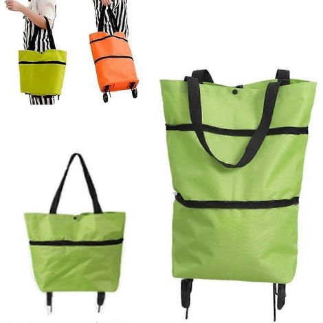 Sac de courses pliable à roulettes chariot réutilisable portable vert (1/5)