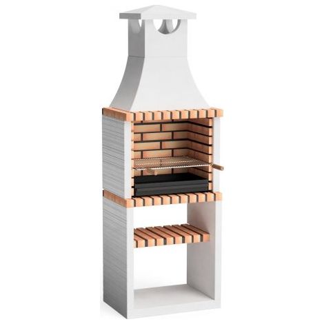 MOVELAR - Barbacoa de Obra Prefabricada de Leña y Carbón Modelo Nola Plus (Blanco, Naranja - 70 x 47 x 221 cm) REF: M00139 - Cocina de Exterior para Jardín o Patio (1/3)