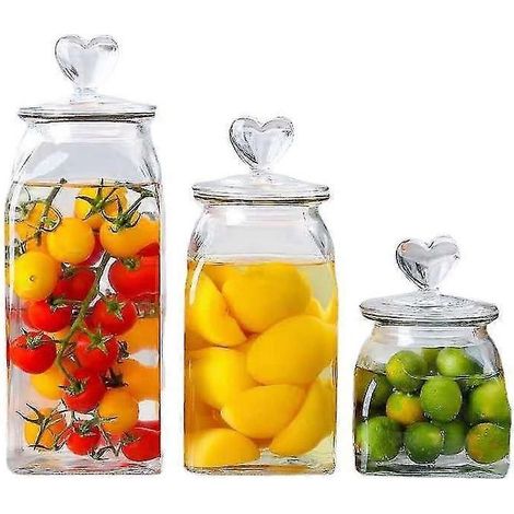 Bocal à bonbons en verre avec couvercle en forme de cœur, bocal de rangement pour café, fruits secs, aliments, récipients de conservation. (1/5)