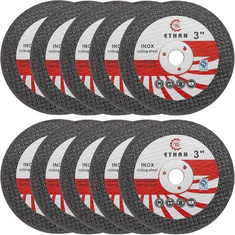 Lot de 10 disques de coupe, disques de coupe minces de 3 pouces x 1/20 pouce x 3/8 pouce, disques de coupe pour meuleuse d'angle, disques de coupe universels pour métaux, acier inoxydable. (1/4)