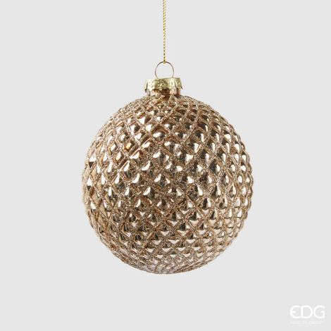 EDG, PALLINA DI NATALE IN VETRO ROMBI, Ø10CM, ORO, DECORAZIONI DI NATALE