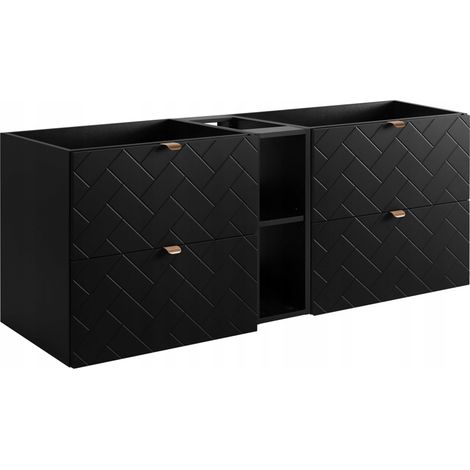 Rodan Waschbeckenunterschrank 140 cm, Schwarz Matt, 46 x 140 x 60,7 cm, ohne Waschtischplatte, mit Badregal, feuchtraumgeeignet, Badmöbel