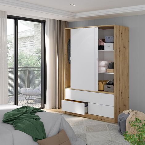 Armario 2 Puertas Ponna, Ropero de Dormitorio con Perchero, 60x200h cm Roble Nudos Marrón (1/5)