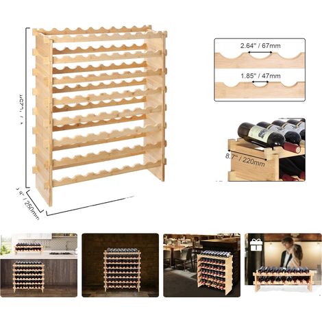 Cave à vin, Matériau en bambou, Design empilable, 72 bouteilles (1/2)