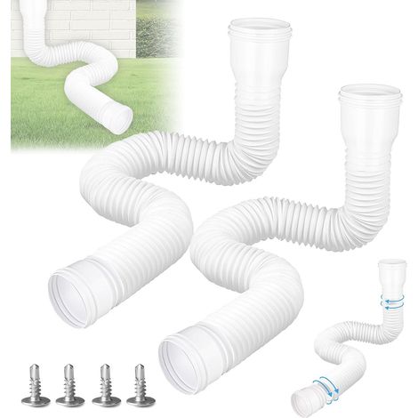 Lot de 2 rallonges flexibles de gouttière, rallonge ronde pour tuyau de descente 80/100 mm, extension de gouttière, extension de 47 à 150 cm, pour gazon/avant-toit (blanc) (1/5)
