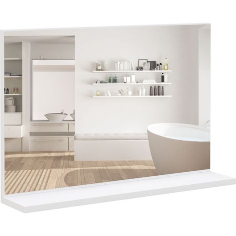 Specchio Bagno da Parete con Mensola Design Moderno e Multiuso, 60x12x40 cm, Bianco (1/5)