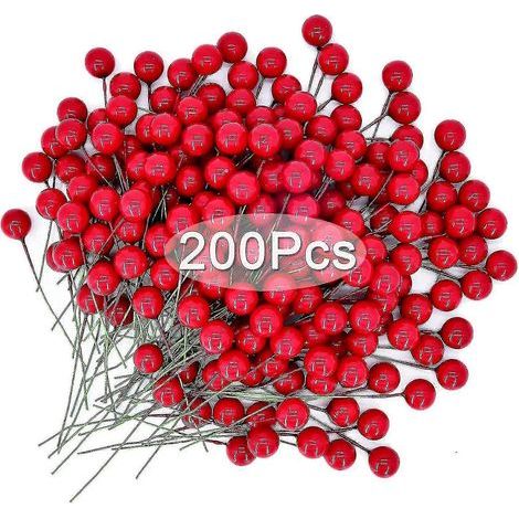 200 künstliche Stechpalmenbeeren zum Dekorieren von Weihnachtskränzen, Material zum Herstellen von Kränzen und Christbaumschmuck. (1/2)
