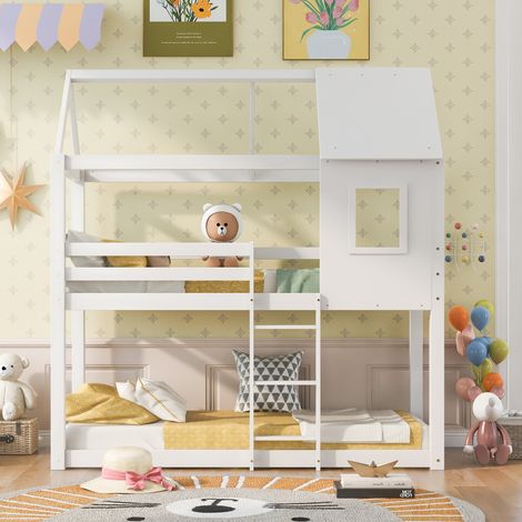 White 3ft Bunk Bed-Solid Pine Double Sleeper Bed