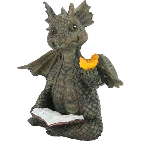 Statue de bébé dragon en train de lire, sculpture de dragon en résine imperméable, mignonne et durable, idéale pour les jardins, les murs et les bureaux.
