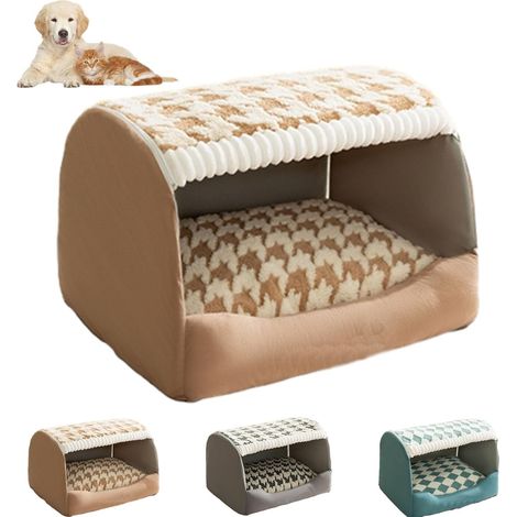 Niche confortable pour chien, lit pour chien pliable et chaud, niche d'intérieur avec tapis amovible, lavable en machine, convient aux chiens de petite, moyenne et grande taille, Lomi Brown.