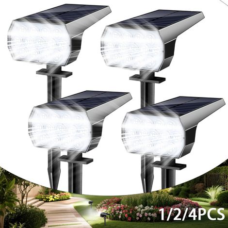 Lot de 4 Spots Solaires Extérieurs à Piquer 65 LED, Lampe Solaire Jardin Blanc Froid avec Capteur Crépusculaire, Projecteur Solaire IP65 Étanche pour Arbre, Pelouse, Allée, Cour, Terrasse et Paysage (1/4)