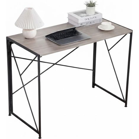 ELVMI Scrivania Pieghevole con Piano in MDF e Struttura in Metallo per Ufficio Domestico, 99 x 50 x 75 cm, Naturale (1/5)