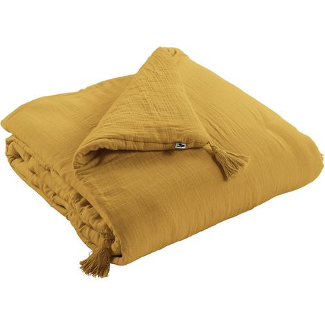OUREA - Couvre-pied 150x150cm Capitonné Gaze de Coton Safran (1/3)