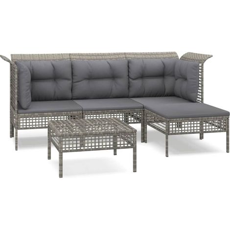 Set Divani da Giardino 5 pz Salotto da Giardino con Cuscini in Polyrattan Grigio (1/5)