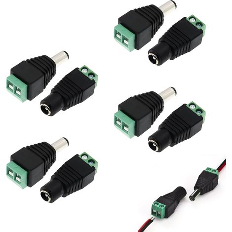 Connecteur 12V, 4 Paires Connecteur DC 5.5mmx2.1mm, Prise Alimentation DC Femelle, Fiches d'alimentation DC Mâle et Alimentation 12V,Adaptateur pour Caméra de Vidéosurveillance et Barre Lumineuse LED (1/5)