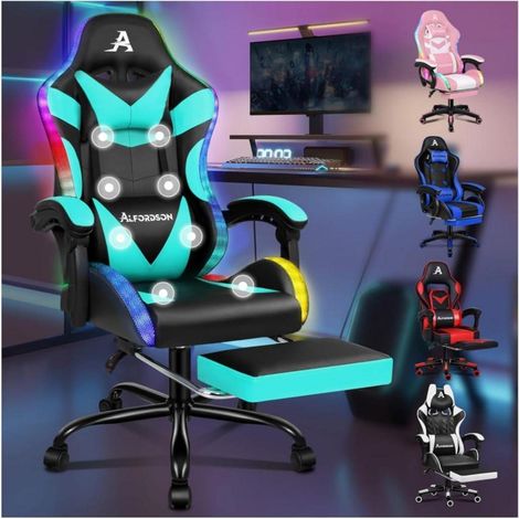 Gaming-Stuhl LED 150° Neigung Massage Chefsessel PU höhenverstellbar Rennstuhl (1/5)