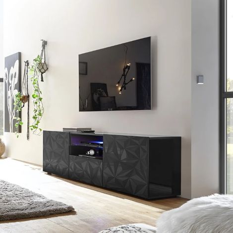 Meuble TV PRISMA 2 portes et 1 tiroir – Design géométrique noir (1/3)