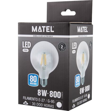 Bombilla LED Filamento Globo G95 Clara E27 8W Fría Matel (1/4)