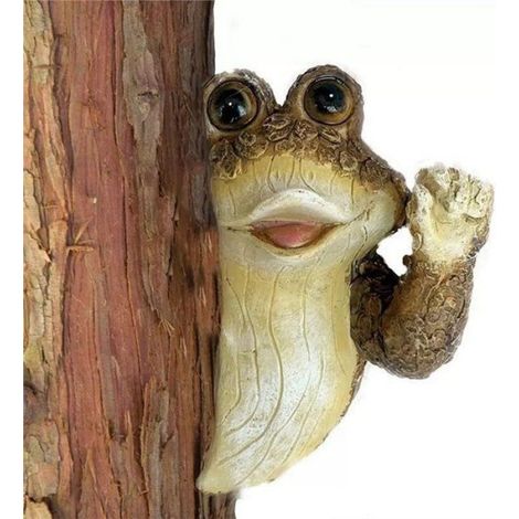 2X Grenouille Silencieuse Arbre Peeker Jardin Arbre Sculptures Extérieur Arbre Face Jardin Arbre Hugger Statue Intérieur Extérieur (1/2)