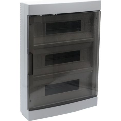 Em Distribution – Tableau de distribution 45 modules 475x330x100mm IP40 – Porte transparente fumée – Résistant aux chocs IK8 – Avec rail DIN
