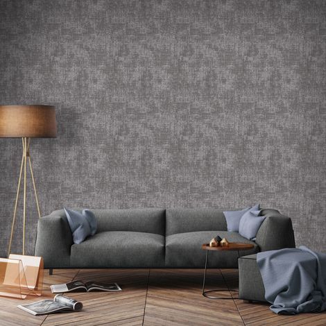 Papier peint intissé Effet tissu Zara 1005 x 52cm Anthracite (1/5)