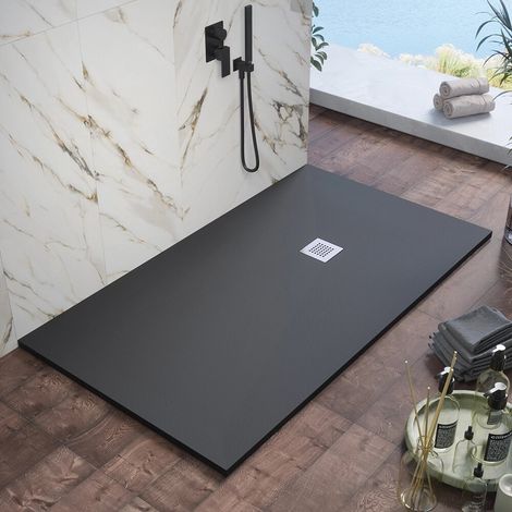 Piatto Doccia Rettangolare 80x120cm in Marmoresina Nero Effetto Pietra Altezza 2,5cm Mod. Kos (1/5)