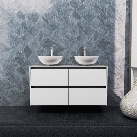 Inda - Mobile bagno L.120 con doppio lavabo in appoggio / Bianco