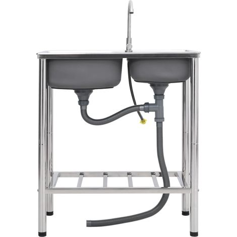 Maison Exclusive - Lavello da Campeggio Vasca Doppia con Rubinetto in Acciaio Inox