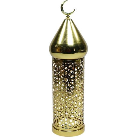 Lanterne Éolienne - LED Dorée En Métal - Décoration Intérieure Et Extérieure - Hauteur 29 cm 33 cm 37 cm - Unité (1/5)