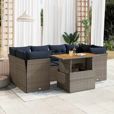 Set de sofás de jardín 7 pzas con cojines ratán sintético gris vidaXL (1/5)