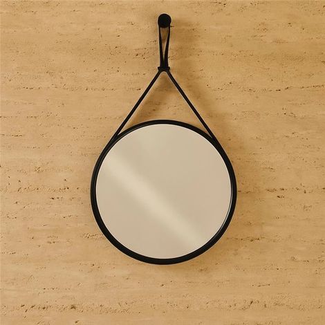 Exagonshop Specchio 60 cm Bagno Tondo con Cornice Ecopelle Nero