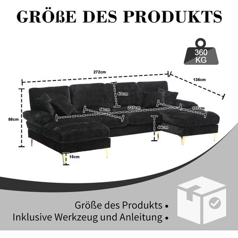 Modulares Sofa aus Chenille in Schwarz 272 x 136 x 88 cm HOMAIRE (1/5)