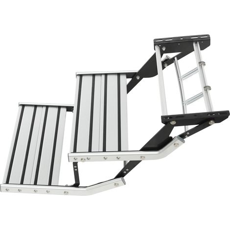 Escalón de acceso, capacidad de carga de 200 kg, diseño plegable, color plata y negro. (1/2)