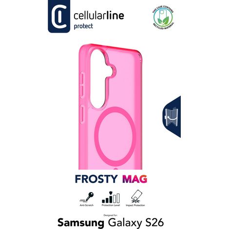 Cellularline FROSTY MAG - Galaxy S26 Funda semitransparente con acabado mate y bordes de color, compatible con el ecosistema Qi2 y accesorios magnéticos para Samsung. (1/2)