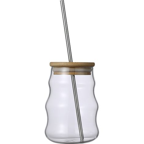 taza de café de vidrio con tapa y pajita, 500 ml, libre de BPA, para el hogar y la oficina. (1/5)