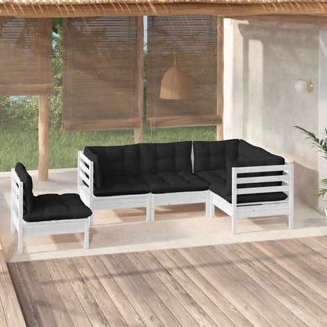 vidaXL 5-tlg. Garten-Lounge-Set mit Kissen Weiß Kiefernholz (1/5)