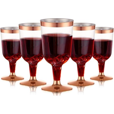 30 Pièces Verres à Vin en Plastique, 170ml Verres à Dégustation de Vin en Or Rose Tasses à Vin de Fête à Tige Réutilisables pour Boissons Whisky Champagne Bière Cocktail Martini (13,4 x 6,5cm) (1/5)
