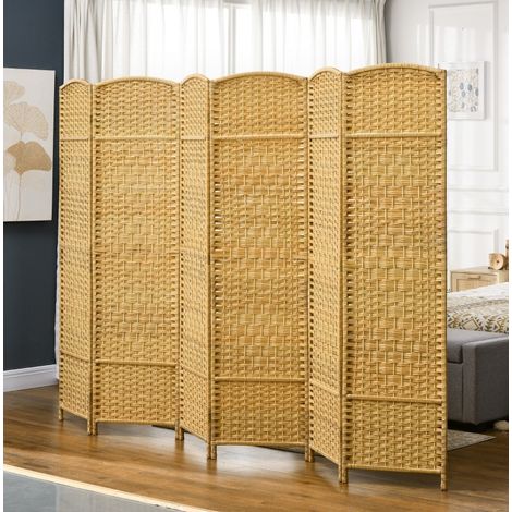 Paravent pliable 6 panneaux 270 x 180 cm en pin et polypropylène naturel HAVRYA (1/5)