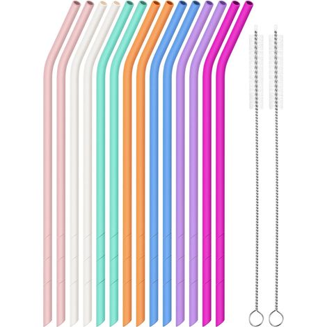 Set mit 14 Silikonstrohhalmen, kompatibel mit Stanley-Bechern (1134 g und 85 g), extra lange, 35 cm lange, wiederverwendbare Strohhalme, anpassbar an 1/2-Gallonen-Wasserflaschen (75 g und 64 g), und 2