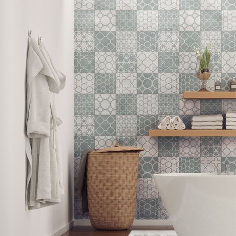 Sticker Mural Carrelage adhésif Cuisine Salle de Bain - 16 STICKERS CARRELAGES SCANDINAVE SNOTRA - 16stickers10x10cm (1/5)